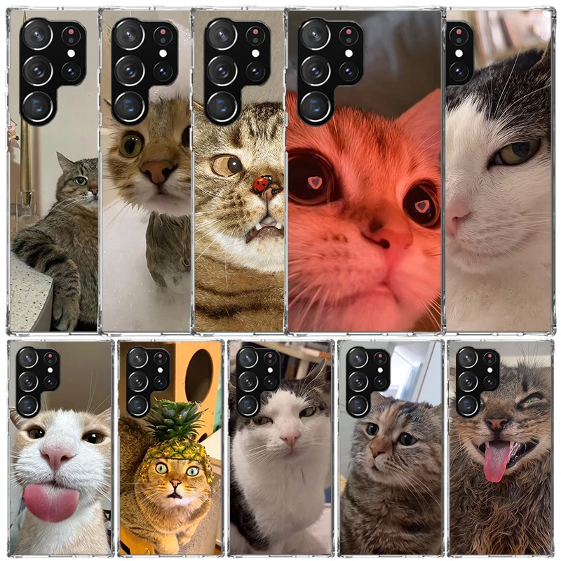 Pet Cat Funny Memes Soft Cover for Samsung Galaxy S25 Edge S26 S24 S23 Ultra Phone Case S22 S21 Plus S20 FE Print Pattern Shell
