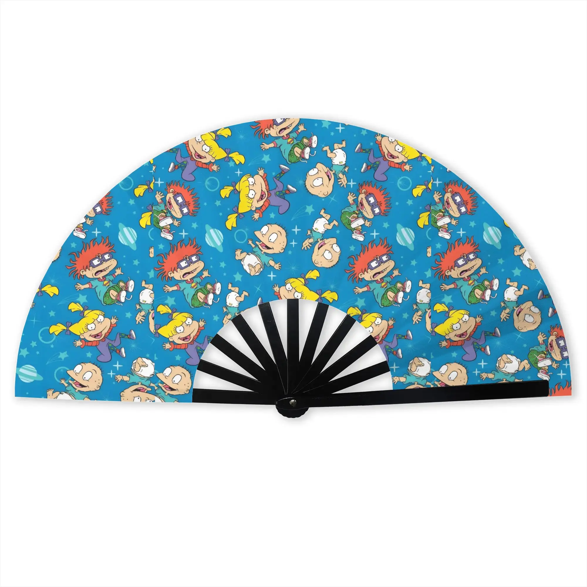 Cute R-Rugrats Child Stylish Hand Fan  Men Cartoon Character  Printed Polyester Fan Trendy For Dancing Gift