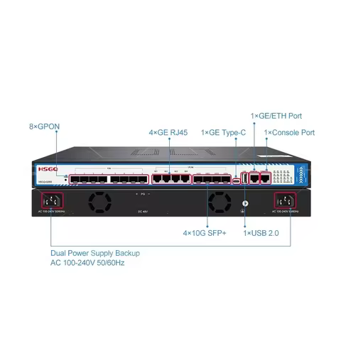 HSGQ-G08R 8Port GPON OLT with 4* 10GE SFP+ Port,4*10/100/1000M RJ45 Port,8*GPON Port ,1*Type-c Port optical network equipment