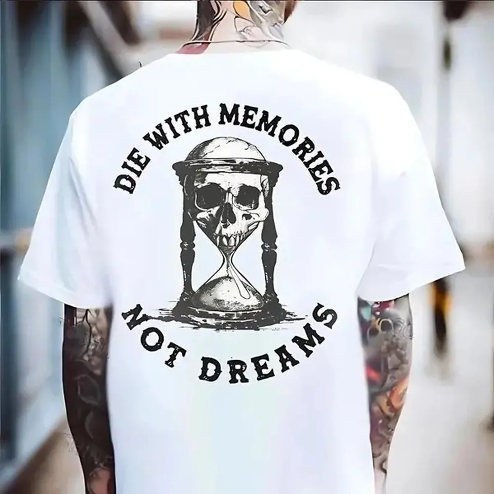 [100% Cotton] Live Boldly: DIE WITH MEMORIES NOT DREAMS Skull Print Men'S T-Shirt – Cotton Casual Wear T-Shirt For Men And Women