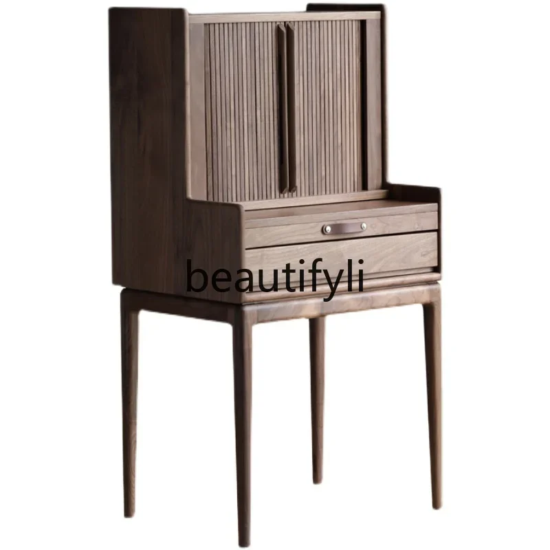 

Solid wood dresser retro cosmetic table Nordic black walnut multi-functional integrated cosmetic cabinet