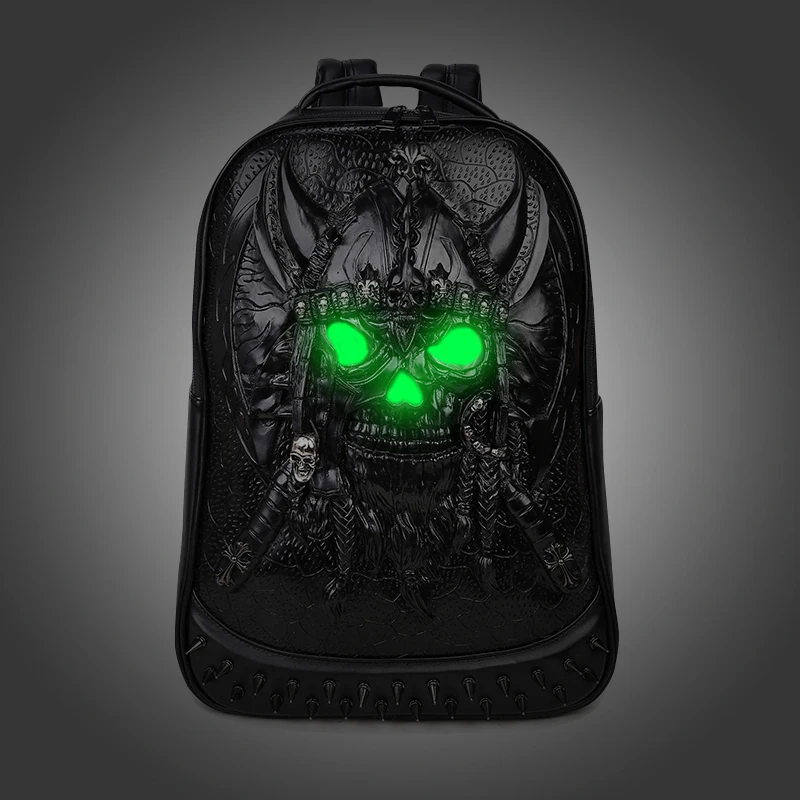 Fashion 3D Embossed Fluorescent Pirate Skull Backpack Bgs for Men Rivet Unique Halloween Bag Personality Rock Laptop Cool Bags