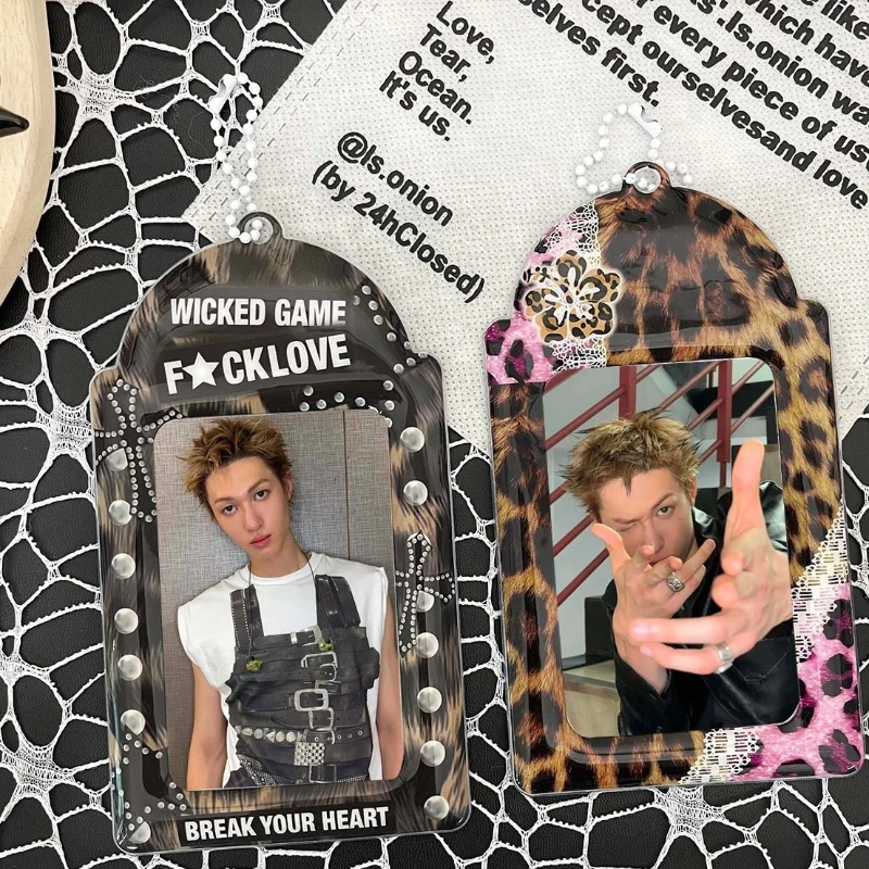 Leopard Print PVC Card Sleeve Protector for ID Student Card with Lanyard