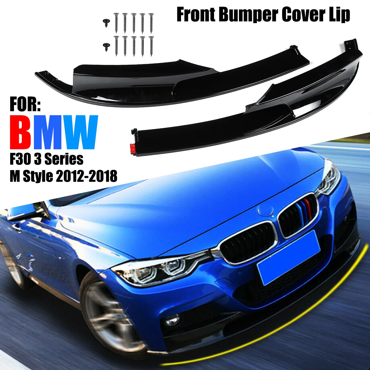 F30 Front Bumper Spoiler Lip Body Kit Side Splitter Aprons Guard for BMW F30 3 Series M Sport 2012-2018 Front Bumper Chin Lips