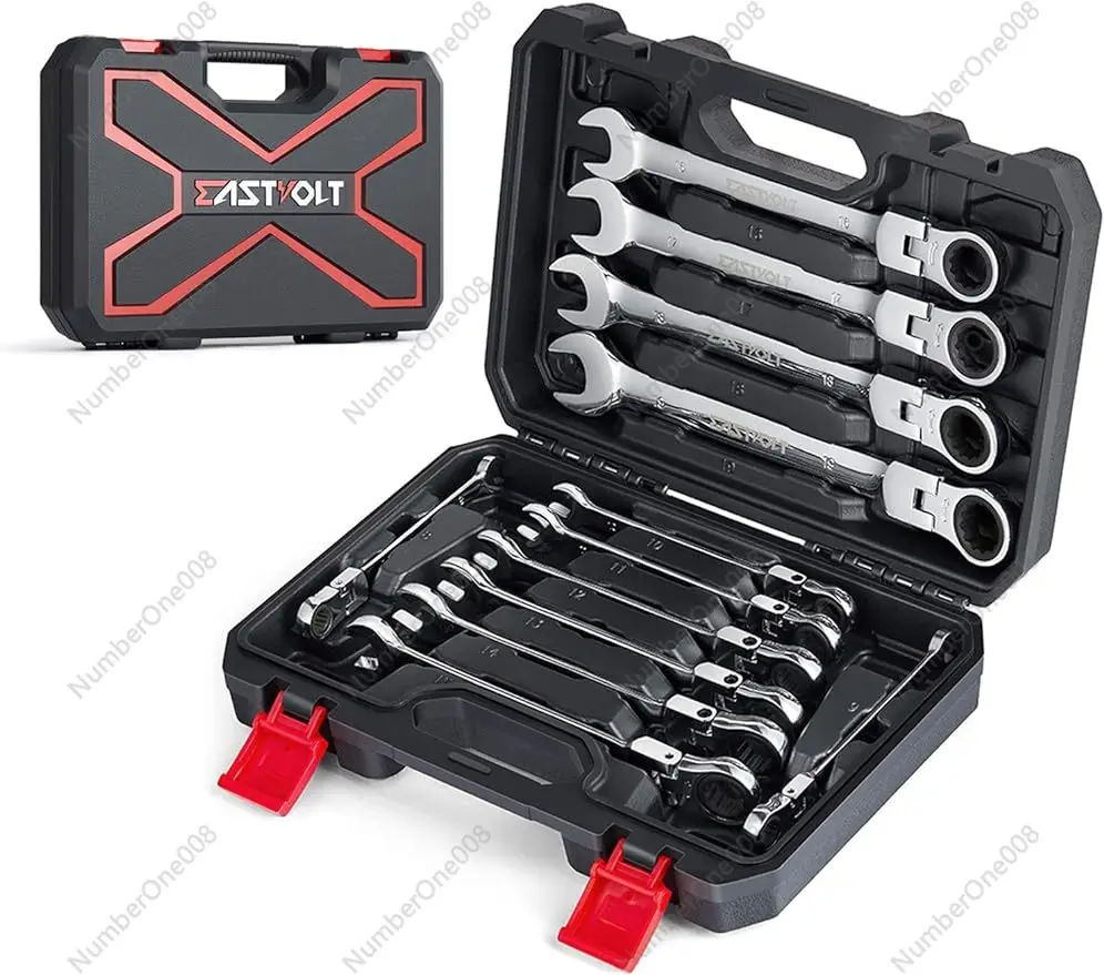 12-Piece Flex-Head Ratcheting Wrench Set Metric 8mm-19mm, Combination Ended Spanner kits Chrome Vanadium Steel