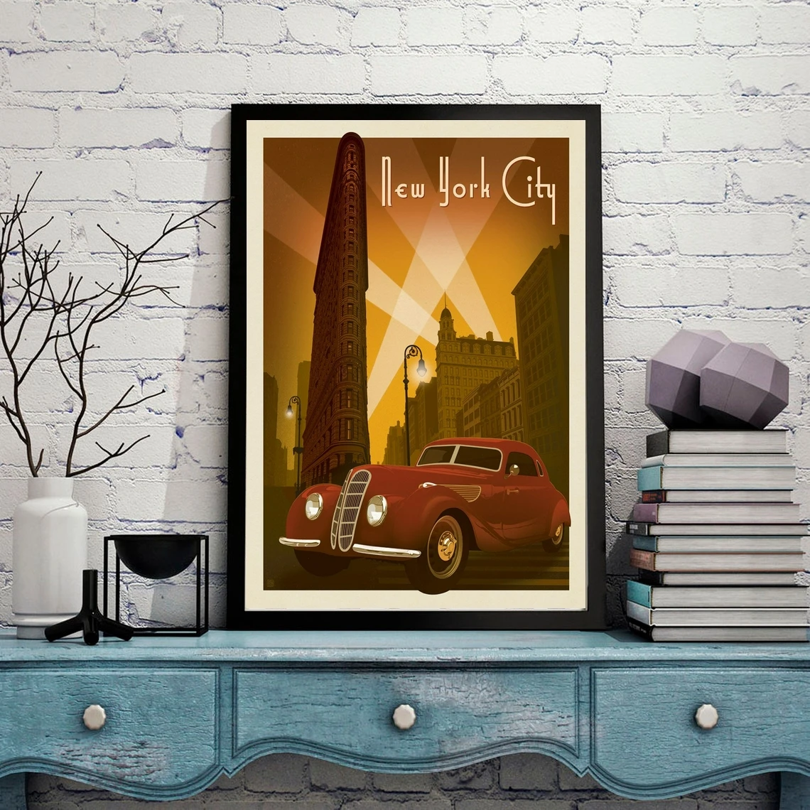 Impresión de cartel de la ciudad de Nueva York, cartel artístico de viaje de construcción de hierro plano, impresión en lienzo de Nueva York, ideas de regalos de viaje, cartel de colores retro