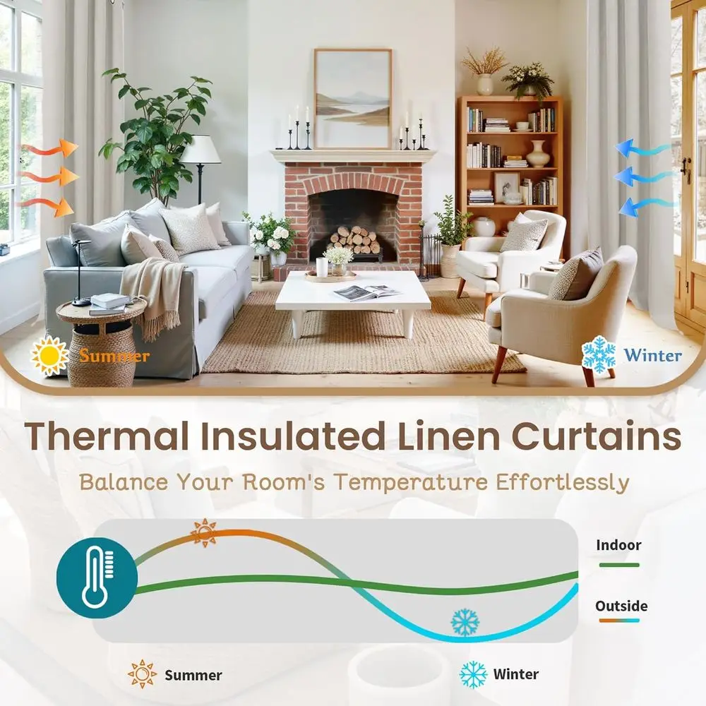 Linnen getextureerde 96-inch thermisch geïsoleerde havermout verduisteringsgordijnen, set met 2 panelen, 52x96 inch voor boerderijstijl