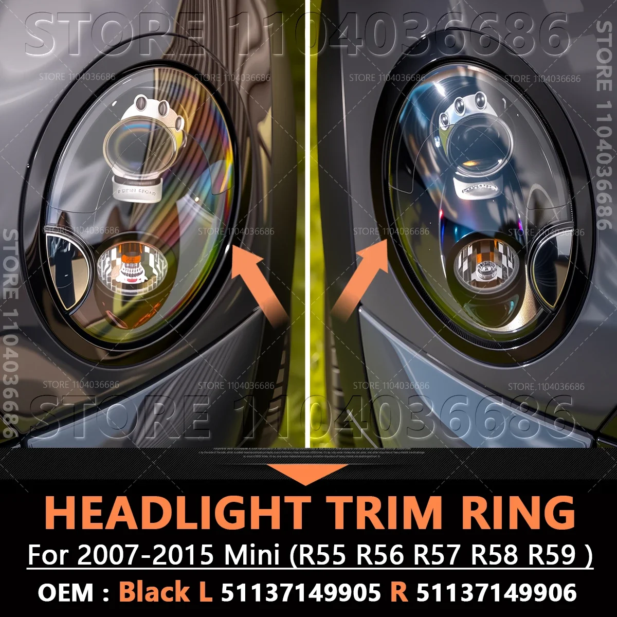 For 2007-2015 R55 R56 R57 R58 R59 Mini Cooper Clubman Hatchback Roadster Headlight Trim Ring Bezel Cover 51137149905 51137149906
