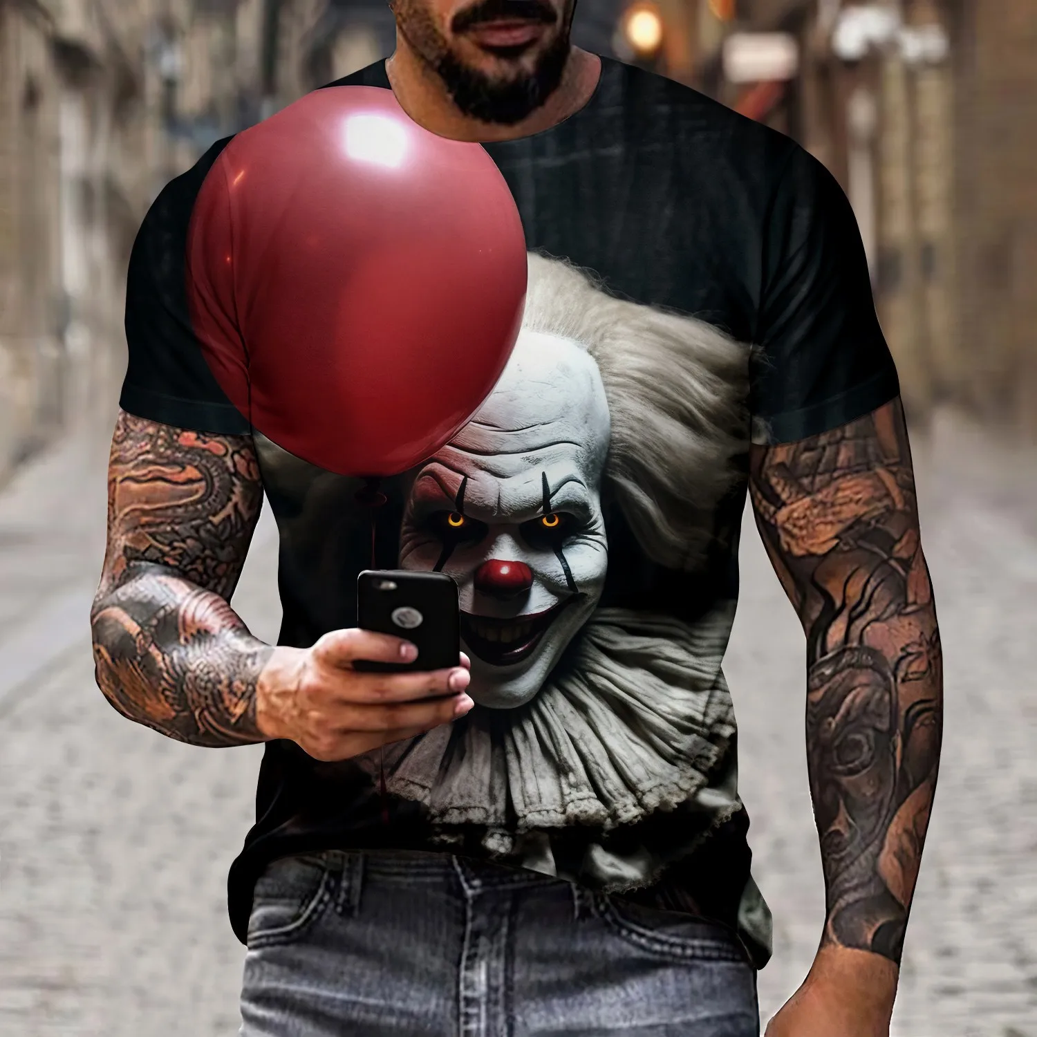 New 3D Joker Print Men\'s Novel Cool and Creative Short sleeved Round Neck Polyester T-shirt Summer Outdoor Casual Street Wear