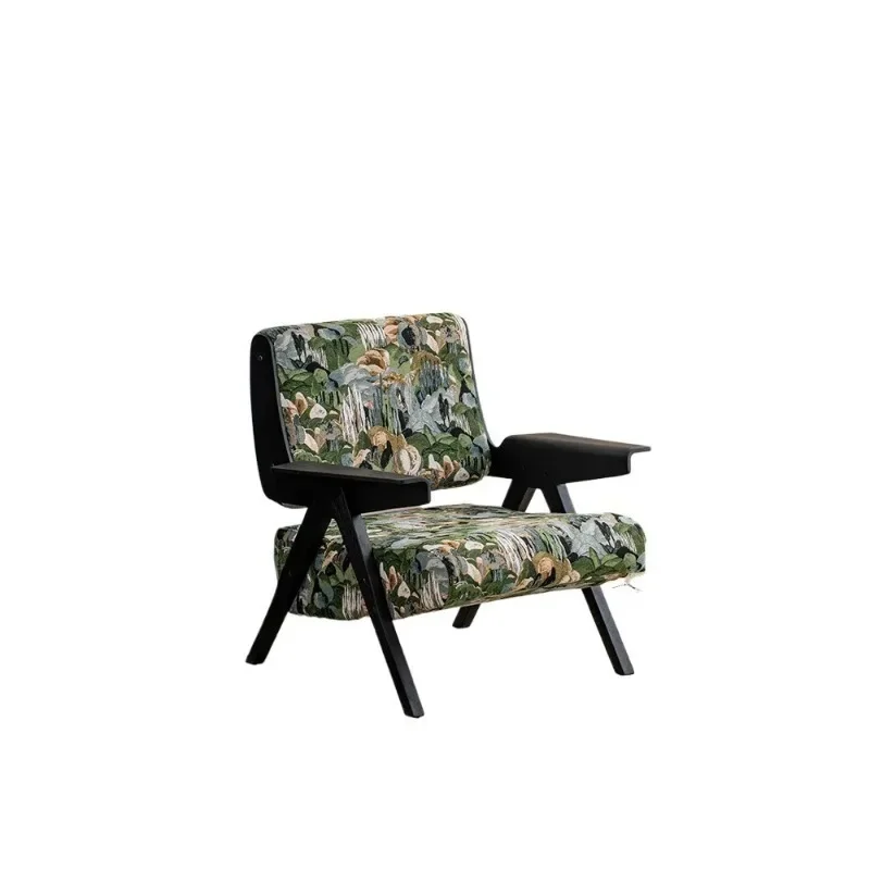 American retro single sofa Nordic light luxury solid wood leisure chair sofa chair living room balcony armrest back chair