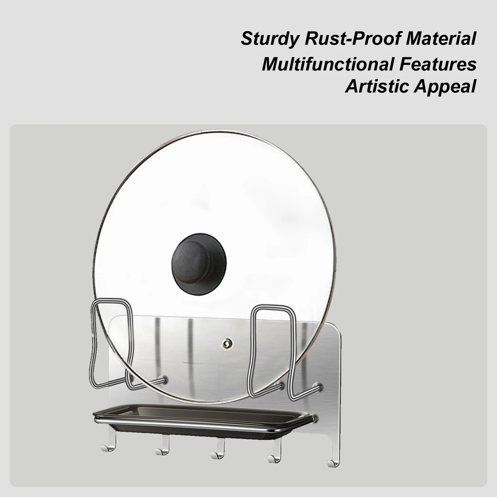 

Pot Lid Holder Stainless Wall Mounted Pot Cover Holder Rack Kitchen Accessories for Cooking Home Cafe Restaurant Grill Oven