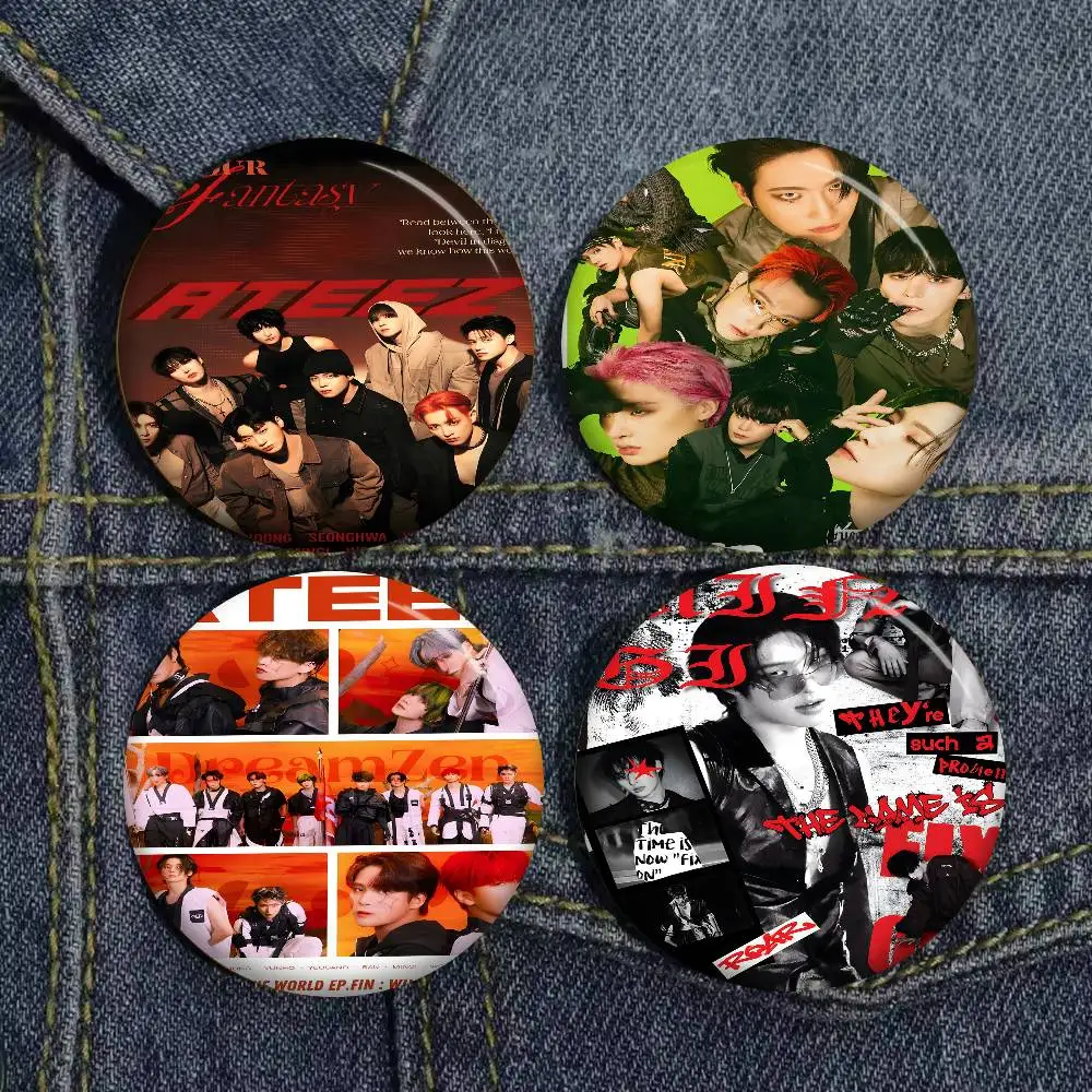 A-ATEEZ KPOP 58mm Cute Anime Figure Icon Badge Handmade Tinplate Brooch for Backpack Clothes Chest Ornament Gifts