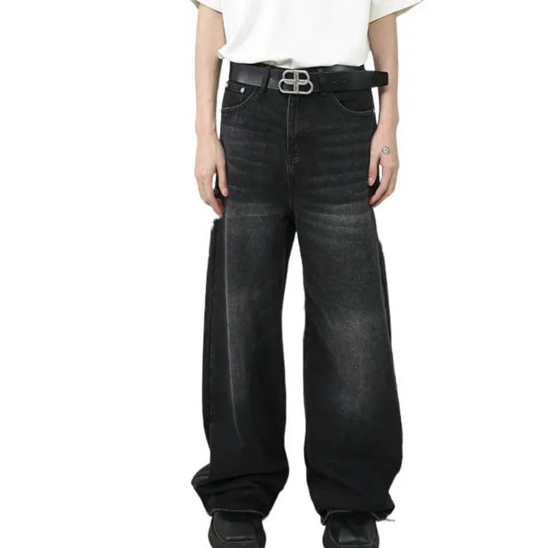 

Мужские черные, серые свободные потертые мешковатые джинсы, винтажные прямые широкие брюки длиной до пола, молодежные ковбойские уличные брюки