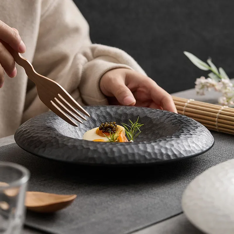 White Irregular-pattern Porcelain Dinner Plate Western Tableware Soup Dish Delicate Dinner Plate Barbecue Steak Cooking Plate