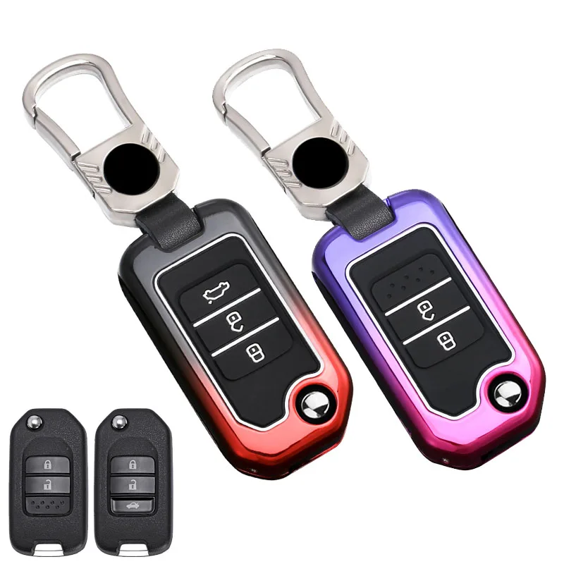 Zinc Alloy Car Key Case Cover For Honda Civic HRV CRV CR-V Crider Odyssey Pilot Fit Accord 2 3 Buttons Flip Remote Protect Shell