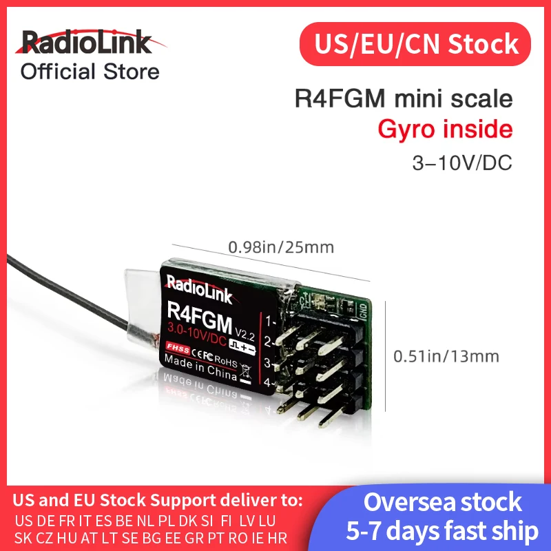 R4fgm r4fgm v2.2 3-10v 4 ערוץ מיני מקלט עם gyro עבור 1:28 1:64 rc כיס drft כיס גלגל rc8x