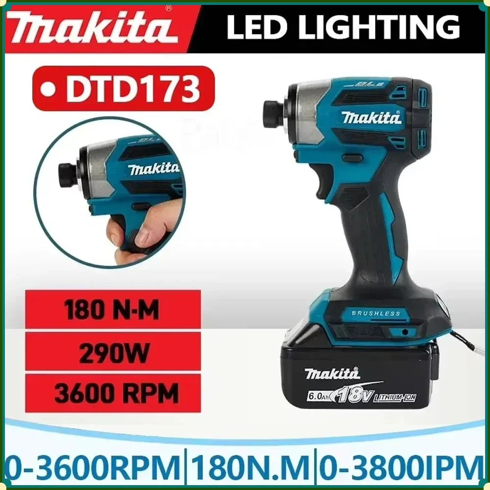 

Аккумуляторный ударный гайковерт Makita DTD173, 180 Нм, с бесщеточным двигателем, электрическая дрель, режимы работы Wood/Bolt/T-Mode, для аккумуляторов Makita