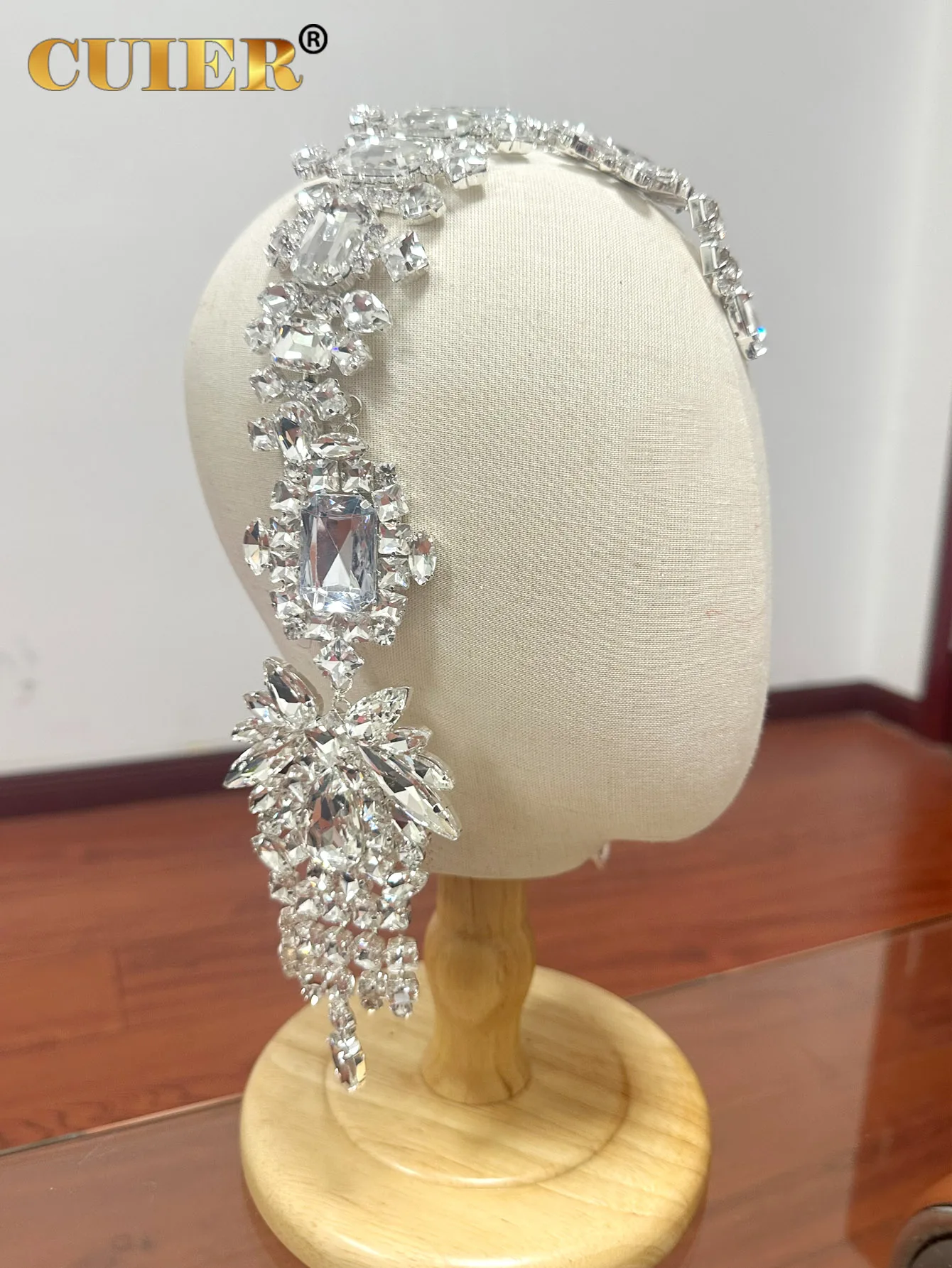 CUIER Luxury Crystal Headpiece Jewelry for Women Exaggerated Hair Accessories Exaggerated Hairband for Bridal