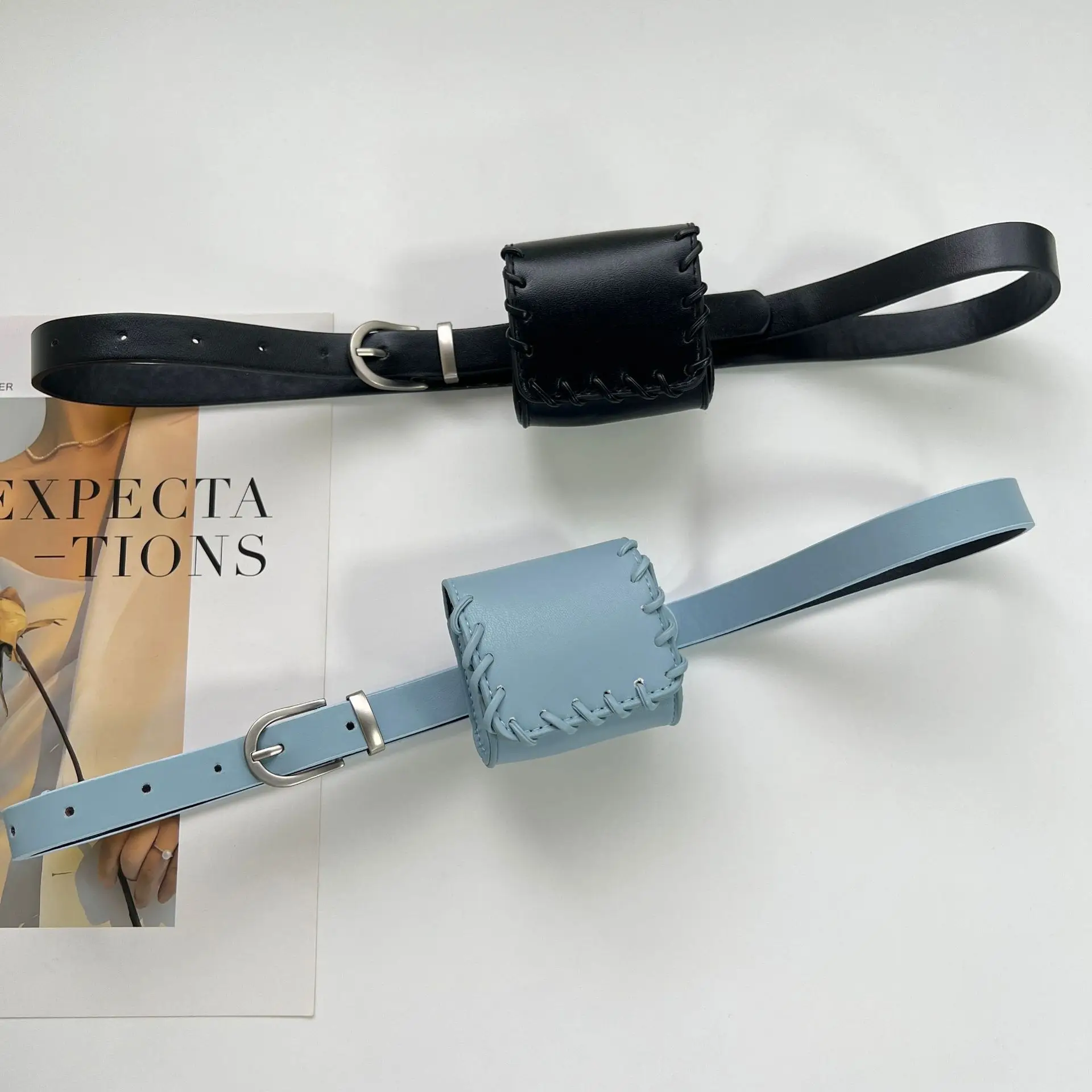 Square Mini Pouch Waist‑Belt Set Hand‑Stitched Edge Pin‑Buckle Belt Women Waist Accessories