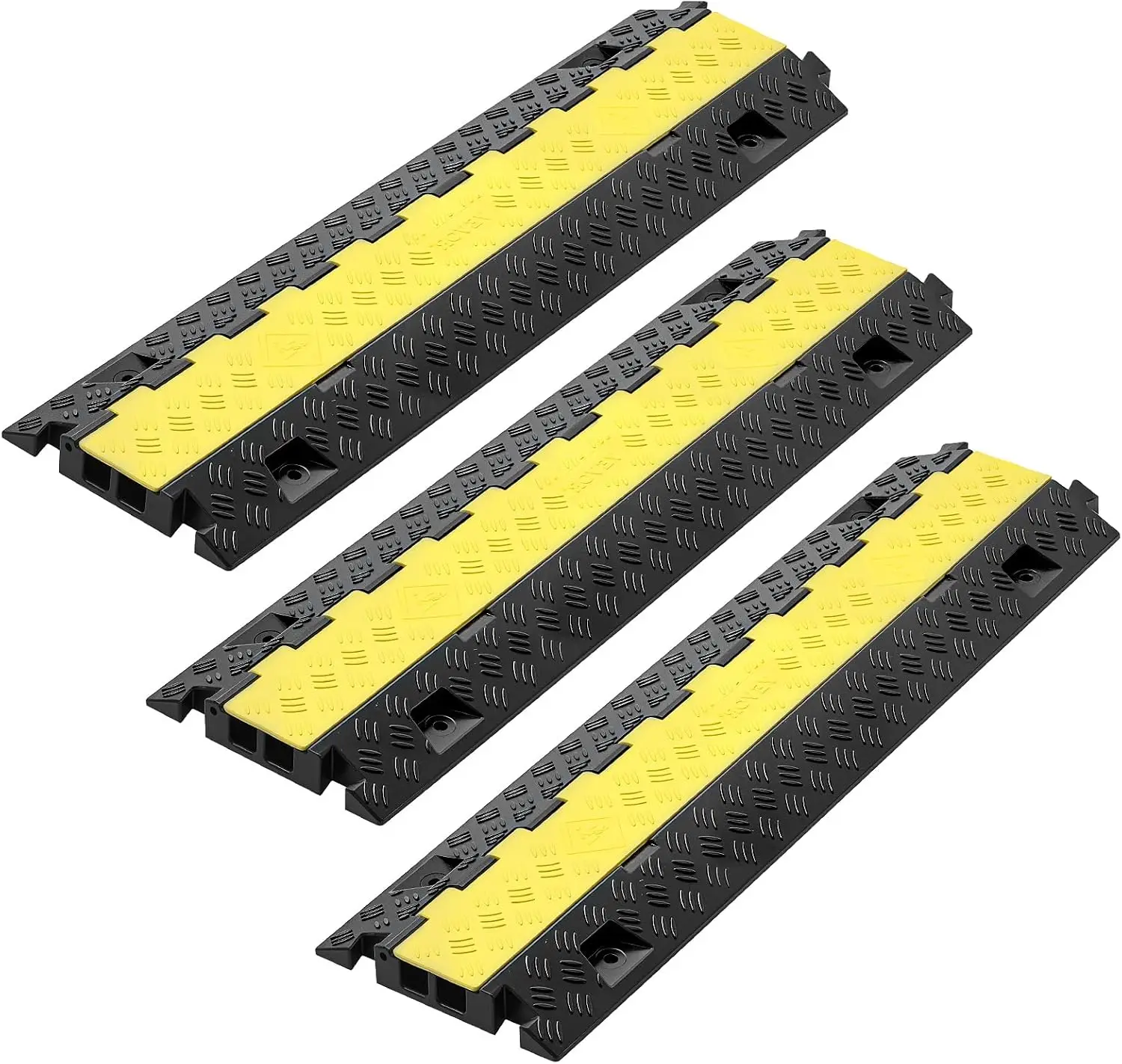 3-Channel Cable Protector Ramp with Flip-Open Top Cover, 22000 Lbs/Axle Capacity, Heavy Duty TPU Cord Cover for Indoor Outdoor Use, Traffic Speed Bump, 3 Pack