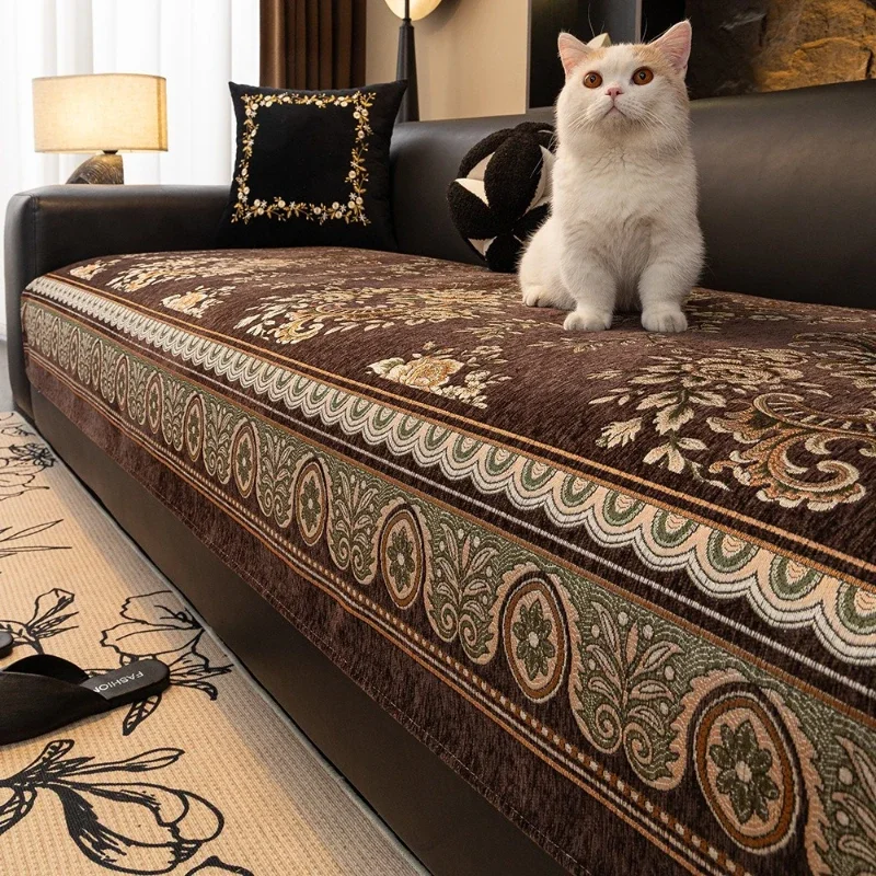 Backrest Towels Jacquard European Style Couch Cushion Retro Sofa Cover Ventilate Reusable Suitable for Sofas of Various Shapes
