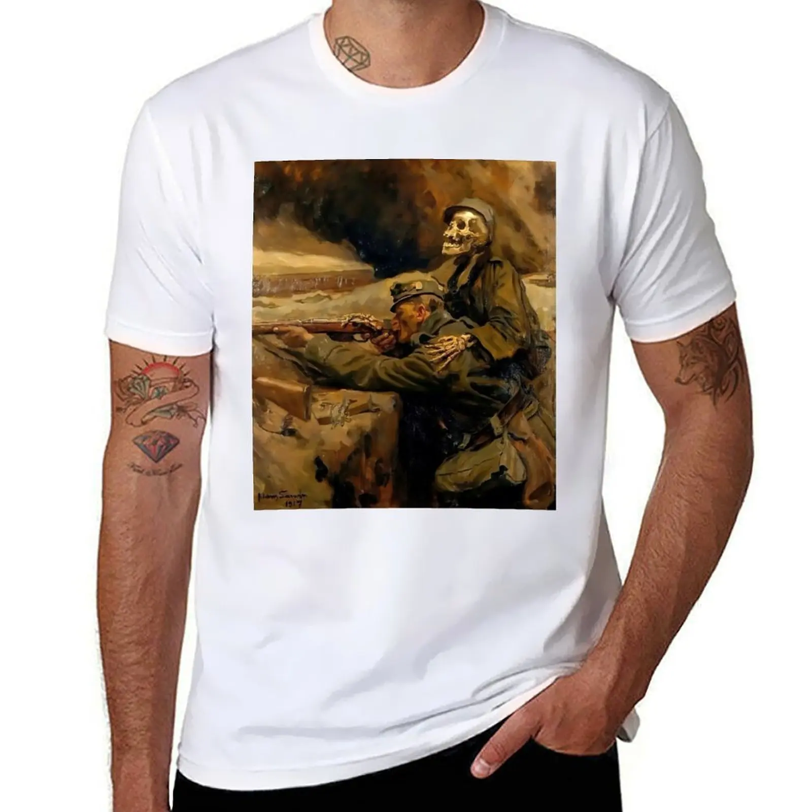 

Death and the Soldier (1917), by Hans Larwin T-Shirt man t shirts cotton man t shirts high quality luxury brand T-Shirt