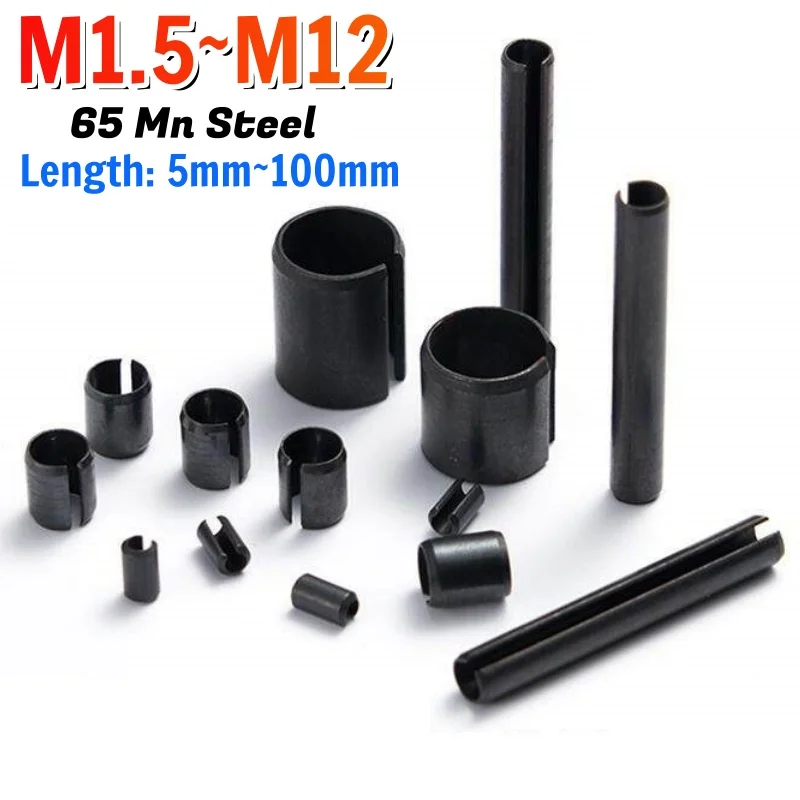 M1.5 M2 M2.5 M3 M4 M5 M6 M8M10M12 65 Manganese Steel Black Spring-Type Straight Pins Spring Elastic Cylindrical Cotter Pin Dowel