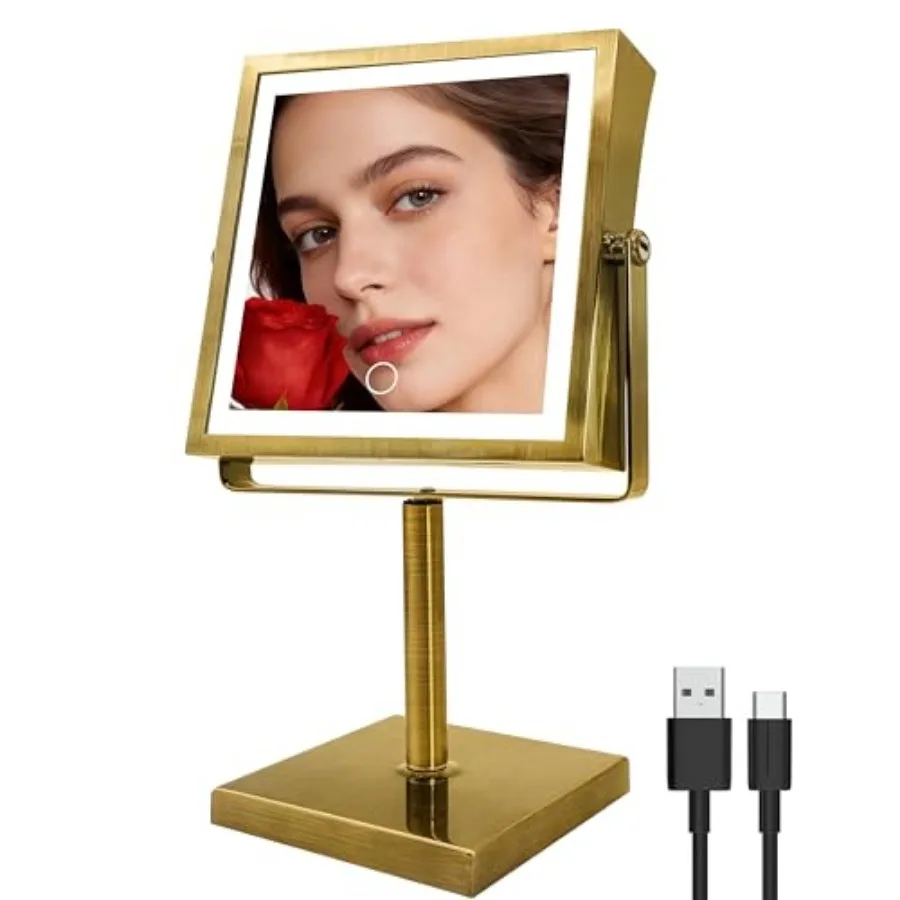 

Makeup Mirror with Lights 4000mAh Rechargeable Magnifying Mirror with Light 1X/10X Height Adjustable Bathroom Vanity Mirror 3 C