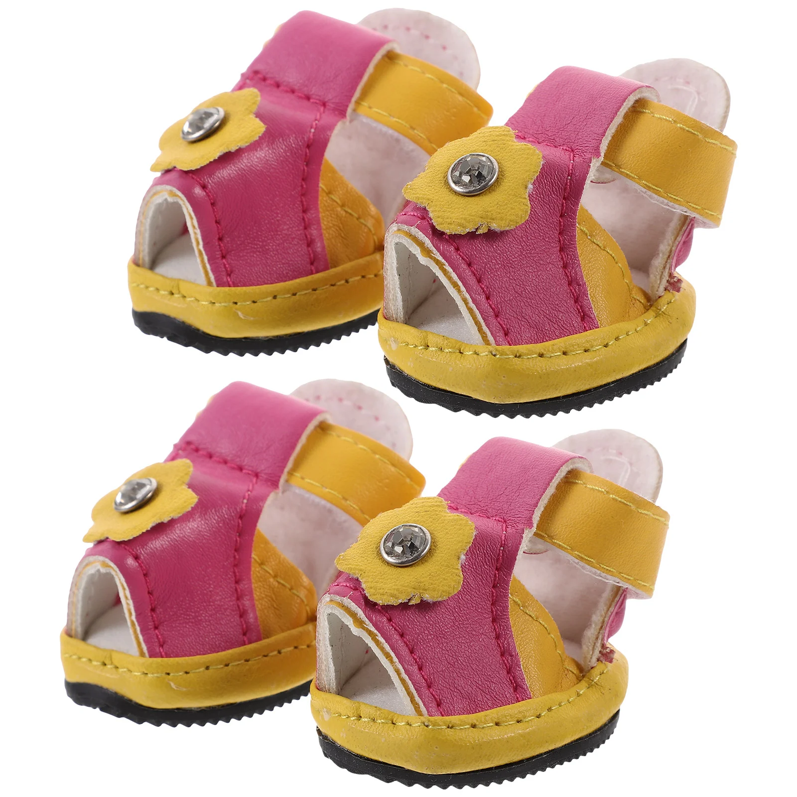 

4pcs Summer Breathable Pets Dog Shoes PU Floral Sandals Anti-slip Shoes Pet Supplies (Yellow) - Size 2