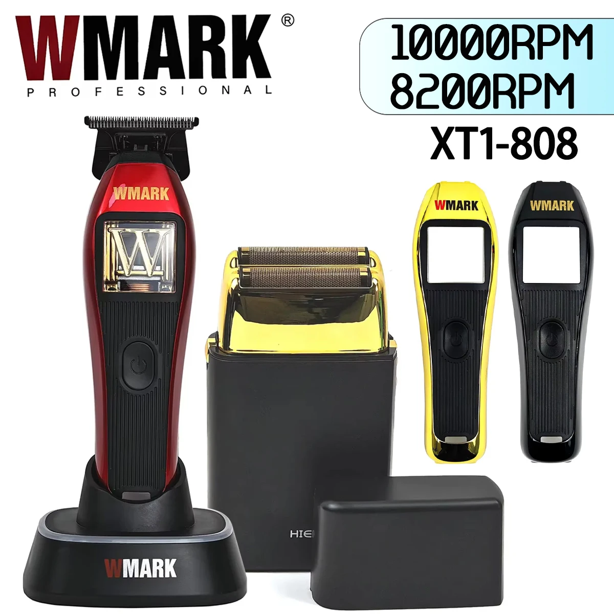 Professional WMARK NG-XT1 808 3-shell High Motor 10000RPM 8200RPM Shaver Hair Trimmer DLC Blade Hair Clipper with Charging Base