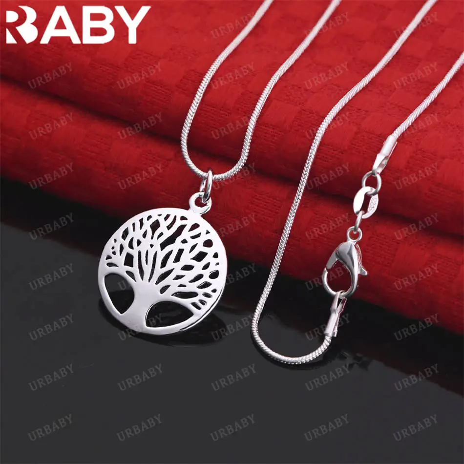 

URBABY 40-75cm 925 Sterling Silver Round Tree Pendant Necklace For Women Men Charm Trend Birthday Gifts Fashion Party