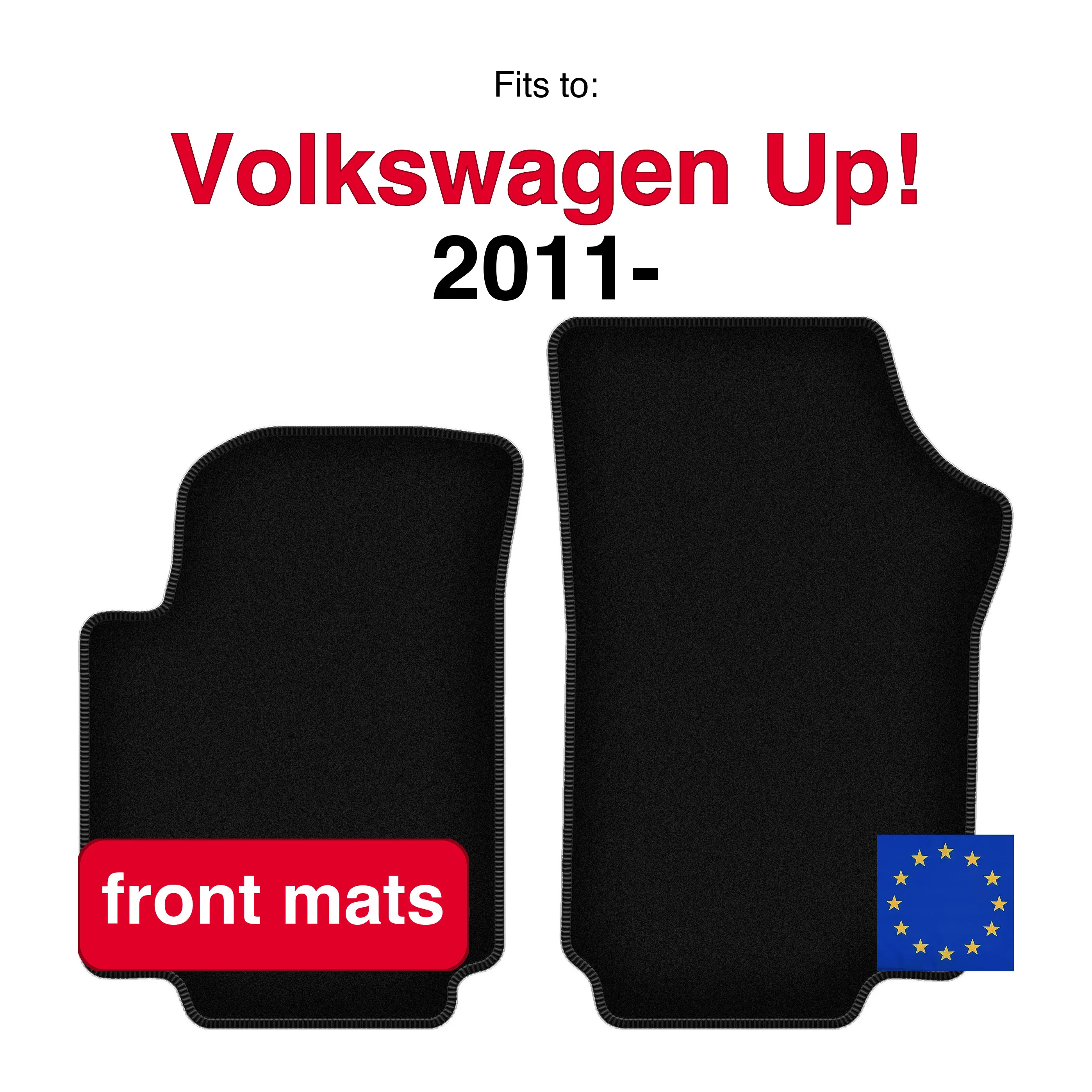 Image of Vordere Veloursteppmatten für Volkswagen Up! Hatchback (2011-) – Schwarz (2 Stück) Satz Auto-Fußmatten für den Fahrzeugboden