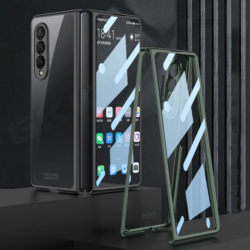 Luxury Plating Screen Glass Case For Samsung Galaxy Z Fold 3 Camera Protection Hard Plastic Cover For Galaxy Z Fold 3 4 Cases