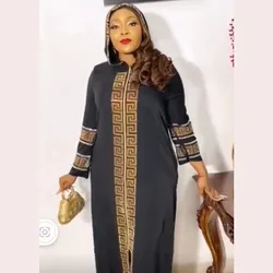 Vestidos africanos com capuz para mulher, roupas estilo muçulmano Abaya islâmico, decoração de broca elegante, robe de luxo de qualidade, 2024