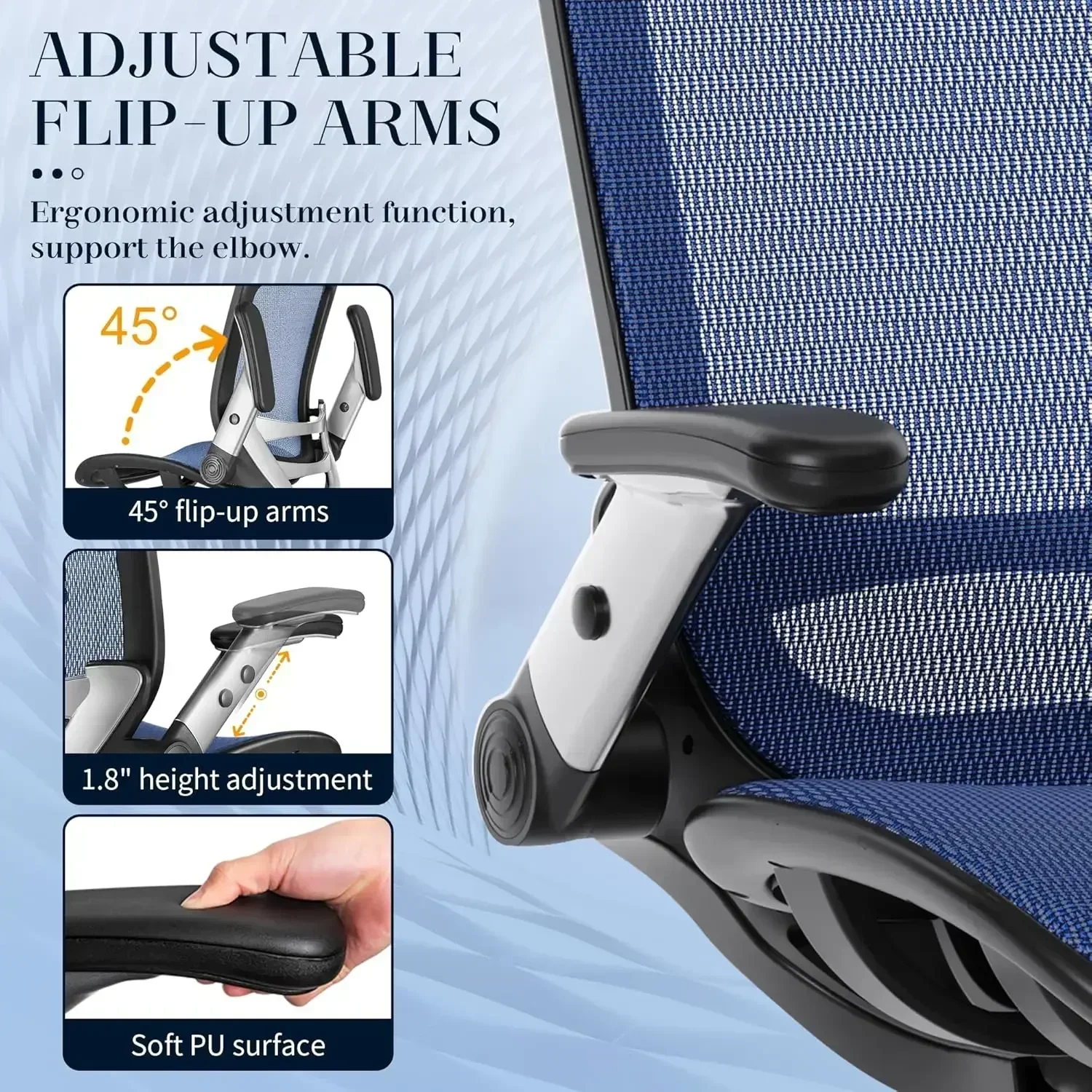 

Эргономичное офисное кресло XMSJ-Sale, сетчатое кресло для рабочего стола с высокой спинкой, регулируемым подголовником, откидными подлокотниками, 90-120° ° Фиксатор наклона, поддержка поясницы