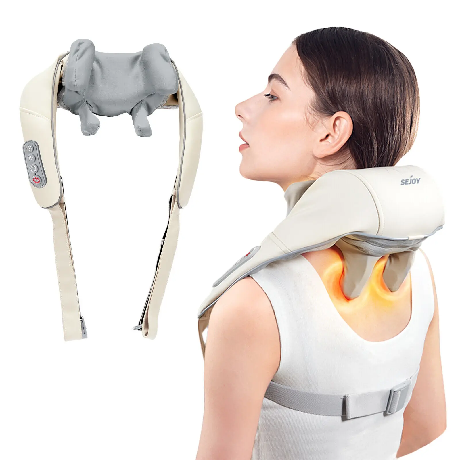 Sejoy Rechargable Neck Massager with Heat Air Compression Wireless Circulation Massage Electric Shiatsu Neck Shoulder Massager