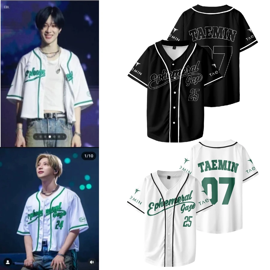 

KPOP 2025 Taemin Ephemeral Gaze World Tour Бейсбольная футболка Мужчины Женщины Хипстер Хип-Хоп Бейсбольная майка с коротким рукавом Футболки с графическим рисунком