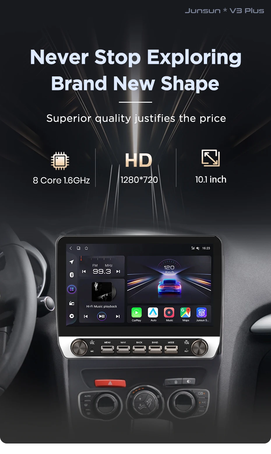 Junsun 10,1' Kabelloses Carplay Android Auto Autoradio für Citroen C4 2 B7 2013 2014-2016 mit Tasten Bluetooth GPS Navi 4G DSP – Detail 3
