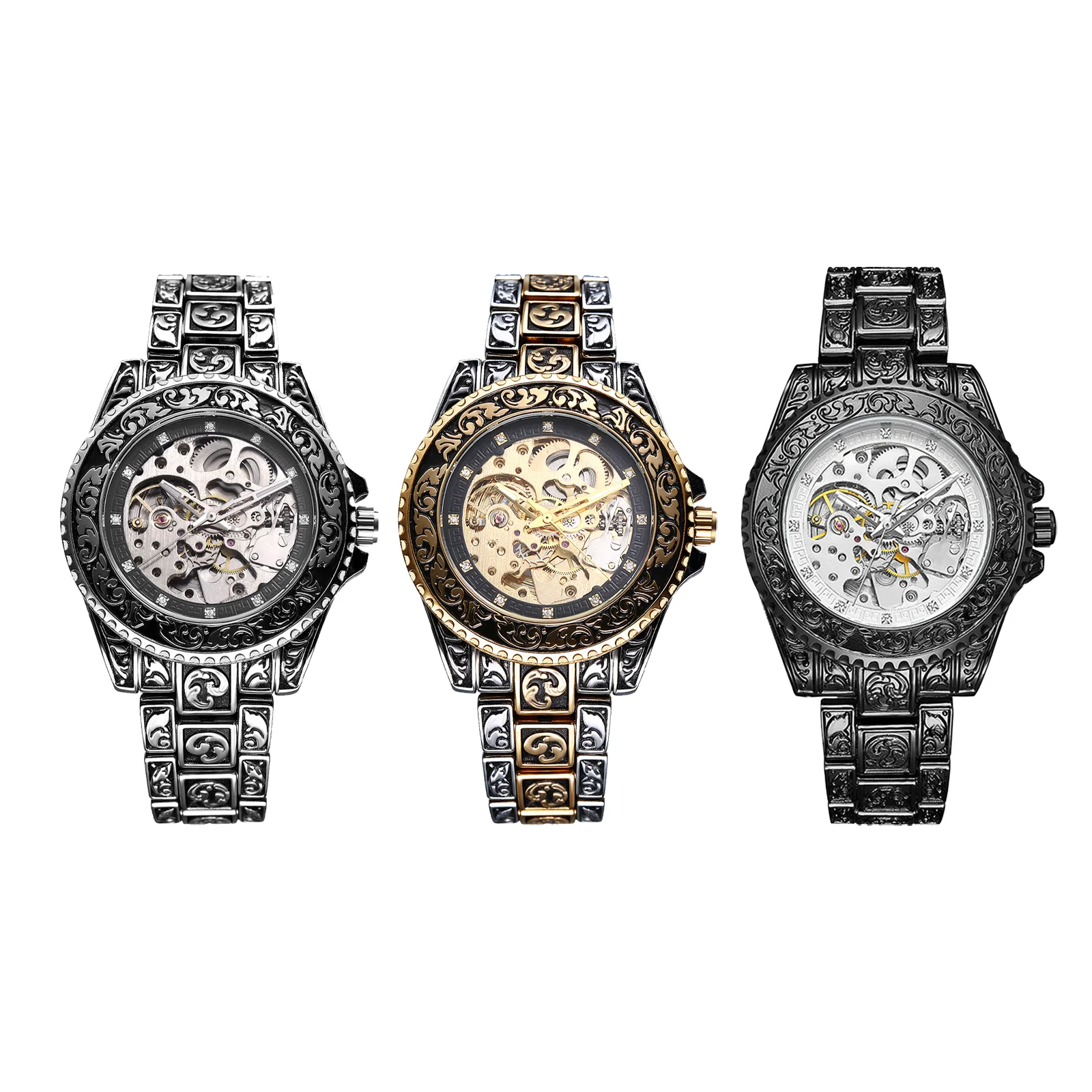Mens Skeleton 36H Power Reserve Automatic Mechanical Watch Retro Luminous Adjustable Stainless Steel Luxury Male Clocks