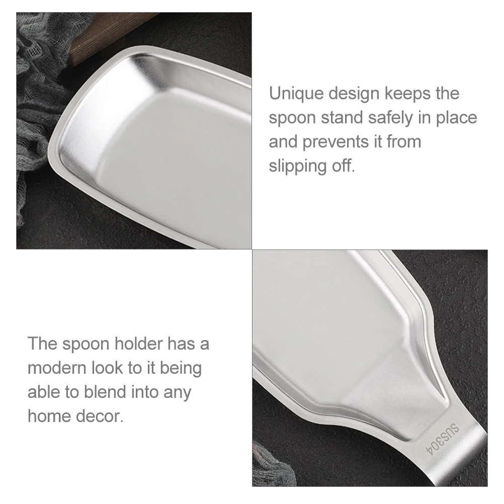 

Stainless Steel Spoon Rest 304 Ladle Holder Silver Kitchen Utensils Scoop Stand Organize Countertop Prevent Slipping Modern