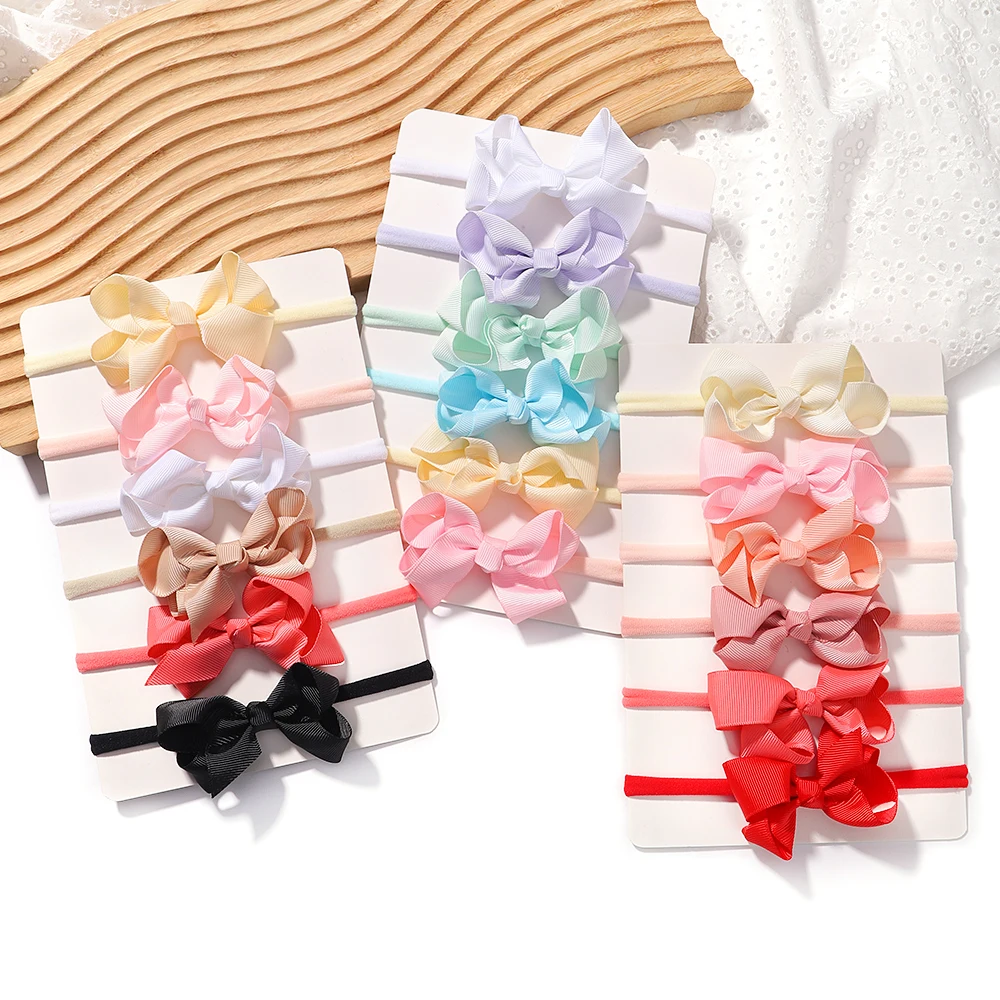 6Pcs/Set Baby Girl Headbands Newborn Bows Elastic Hair Bands Flower Nylon Infant Toddler Hairband Headwear Baby Hair Accessorie