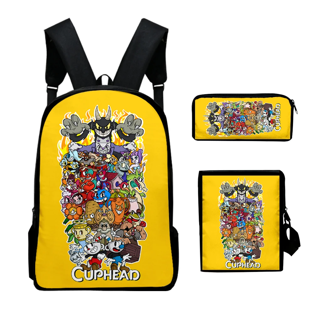 

Classic Novelty Funny cuphead 3D Print 3pcs/Set pupil School Bags Laptop Daypack Backpack Inclined shoulder bag Pencil Case