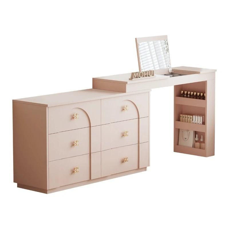 

Dopamine pink flip dresser six chest cabinet integrated storage French bedroom end of bed corner desk