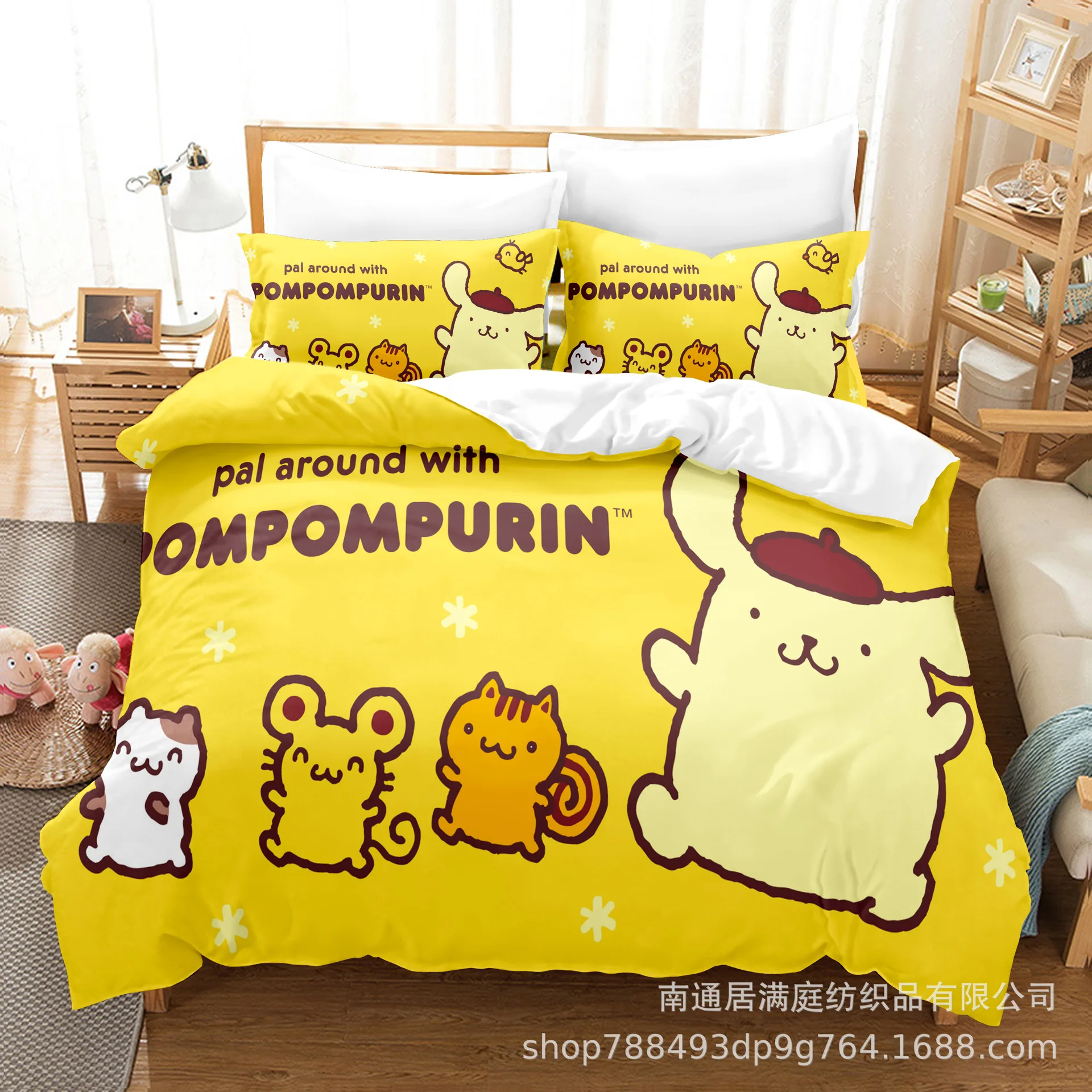 Cute Pom Pom Purin Bedding Sets Comforter Quilt Bed Cover Duvet Cover Pillow Case 2-3 Pieces Sets Kids Adult Size Bedroom Decor