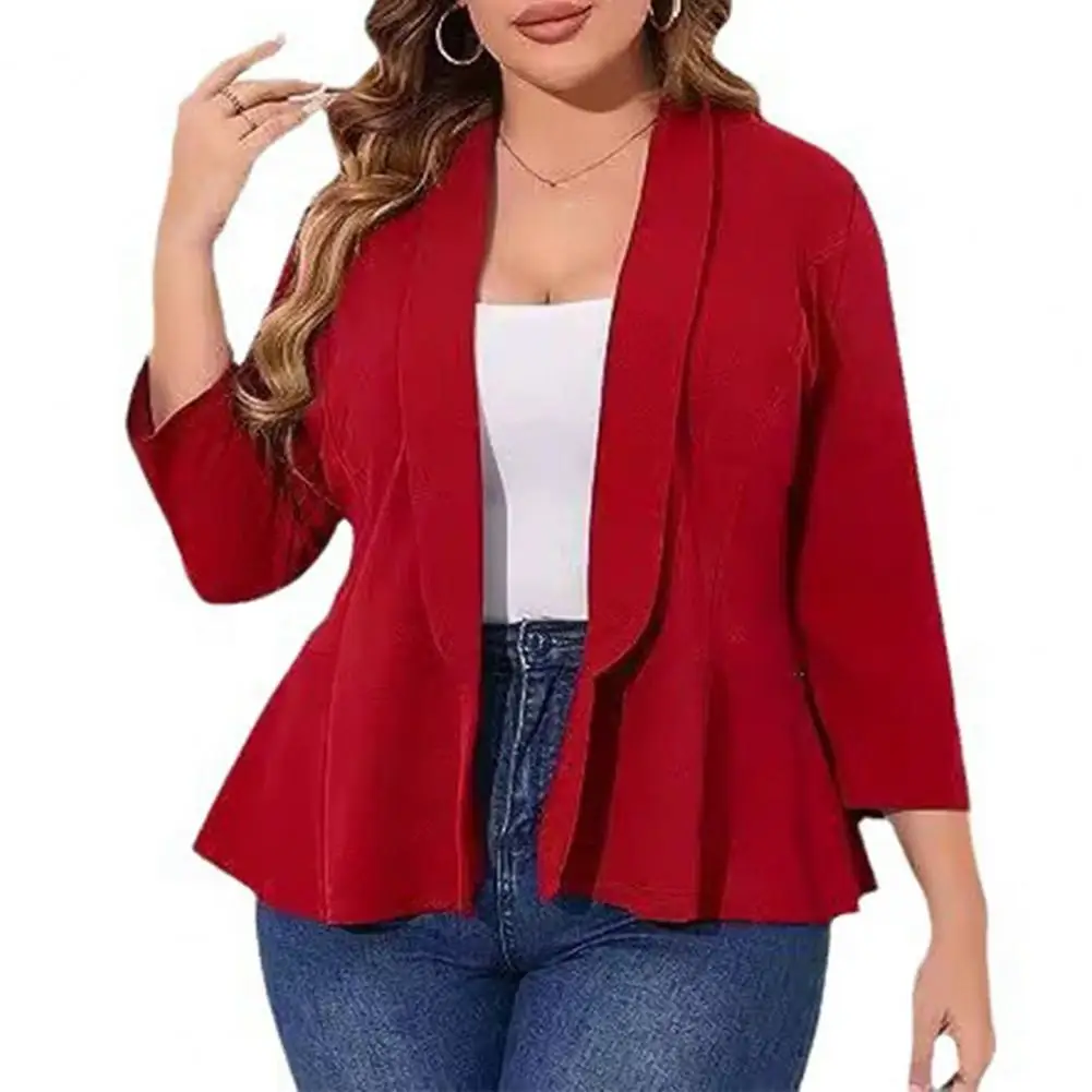 

Plus Size Elegant Long Sleeve Open Front Pure Color Women's Jacket Cross-Border Fashionable Collarless Short Outerwear
