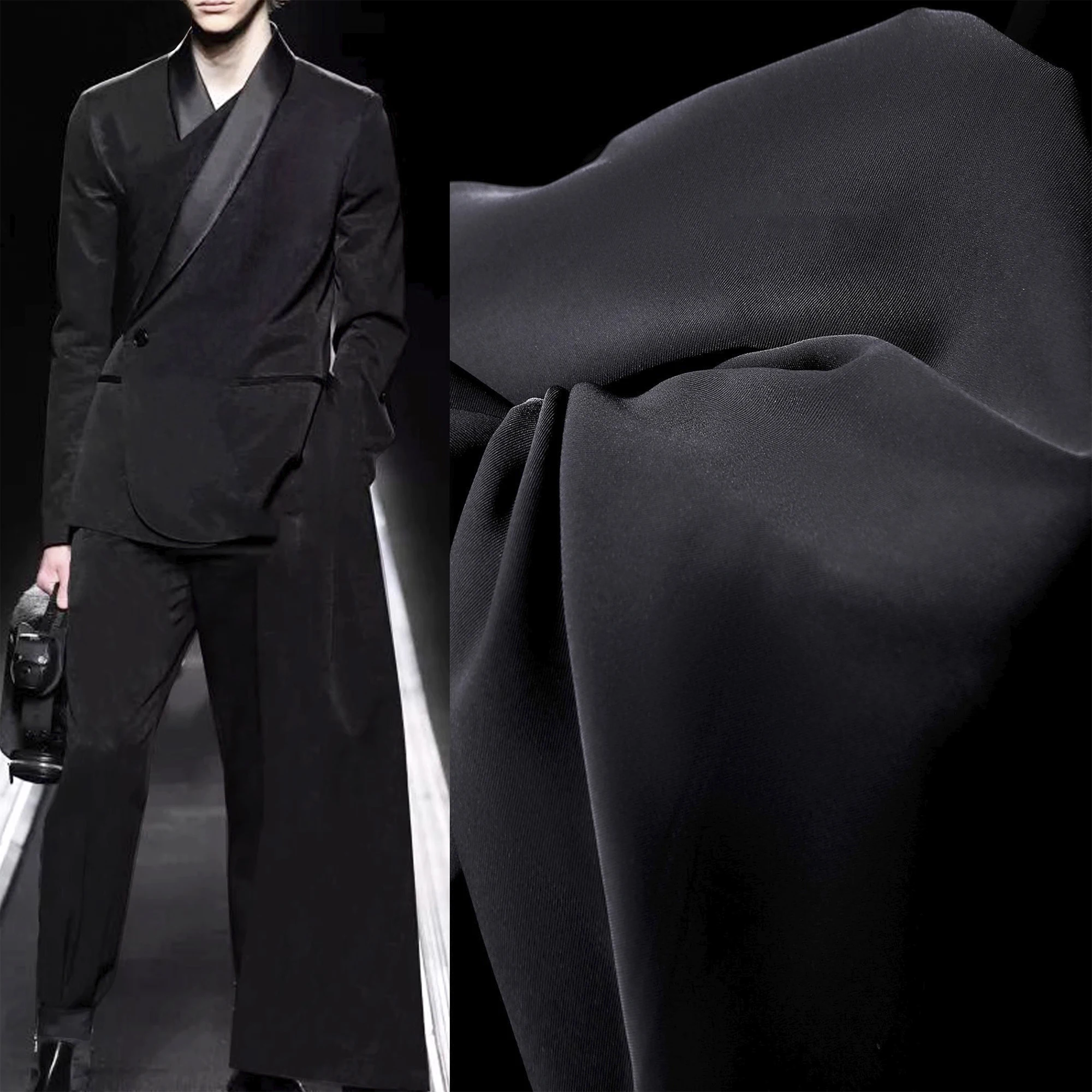 Black anti-wrinkle suit cloth twill silk draping creative custom suit jacket trouser skirt clothing designer fabric