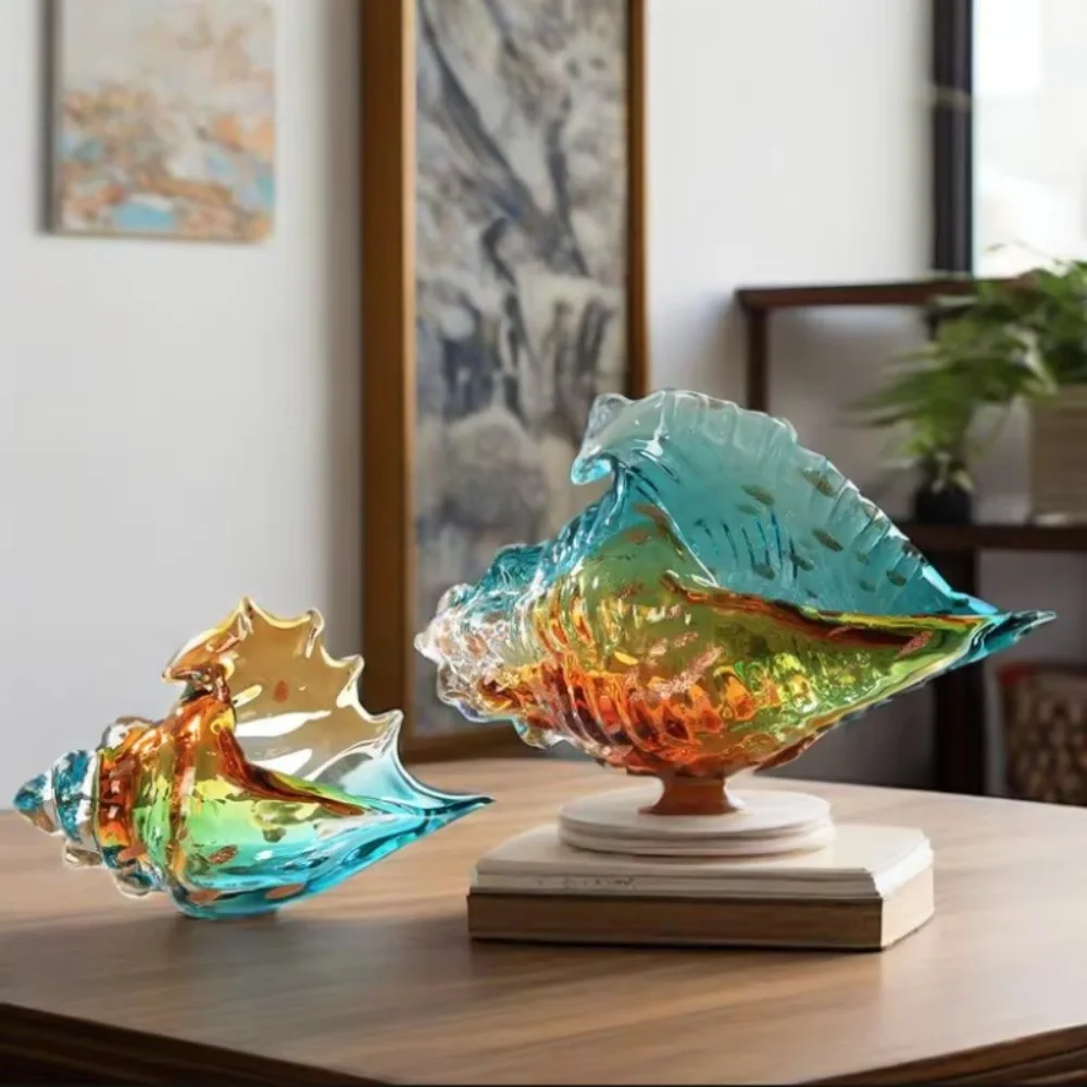 Glass Colorful Conch Light Luxury Art Decoration Modern Simple Ornament Office Living Room Hotel Porch Home Decor Gift