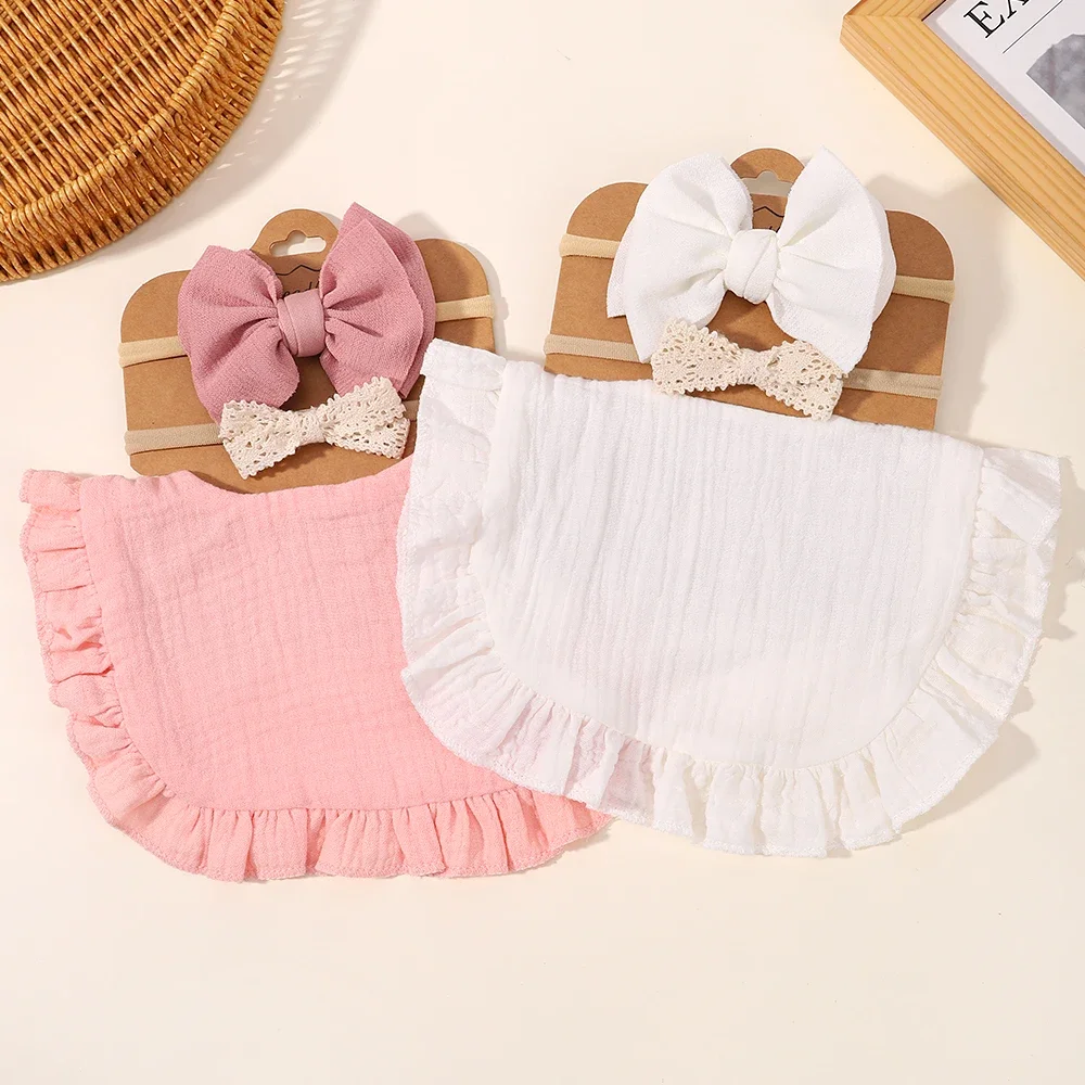 1/3Pcs Baby Headband Solid Lace Saliva Towel Feeding Protect Cotton Bib Newborn Double Side Bibs Boys Girl Bandana Burp Cloths