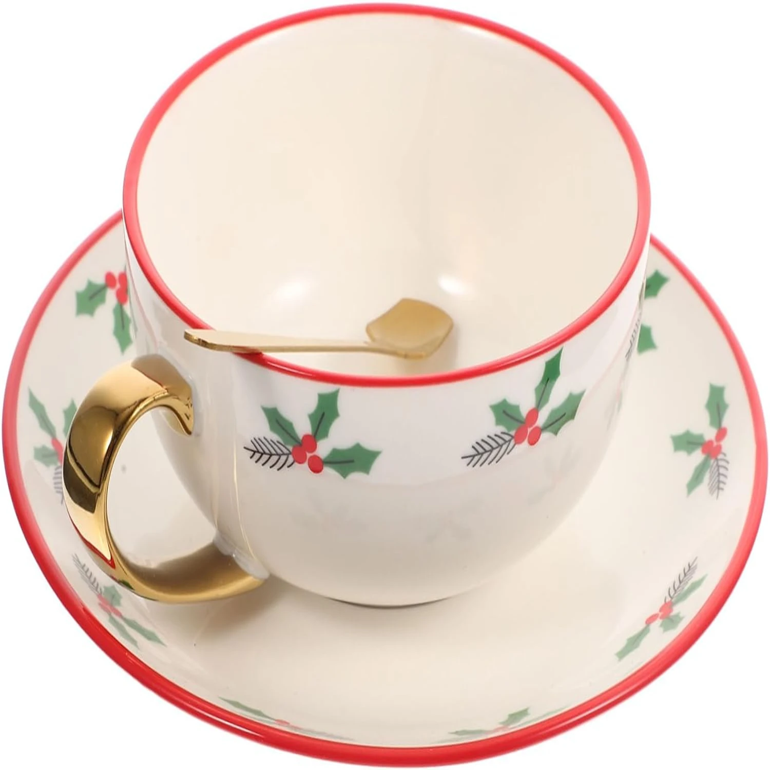 Celebrate the Holidays with this Festive Christmas Cup and Saucer Set featuring an Adorable Cartoon Design! This Ceramic Espress