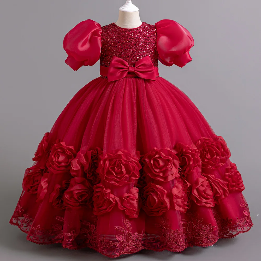 

Flower Girl Party Dresses Girls' Long Dress for Wedding Gown 4-12 Years Sequins